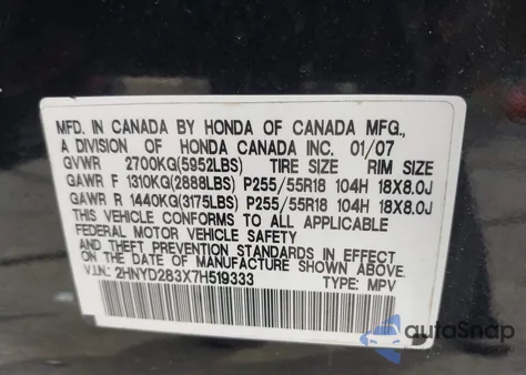 2007 Acura Mdx Technology z USA, uszkodzony, nr VIN 2HNYD283X7H519333